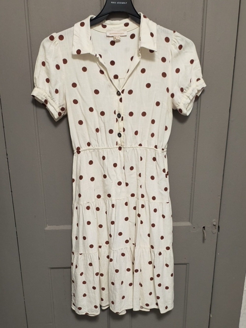 Polka Dot Tiered Midi Shirt Dress in Cream and Brown